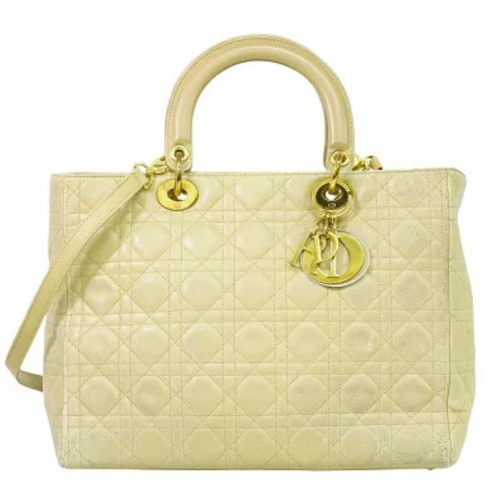 Christian Dior Cannage Leather 2Way Shoulder Bag Beige